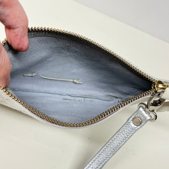 Carrie Dunham Hair on Hide Winter White Silver Metallic Wristlet - Picture 5 of 6